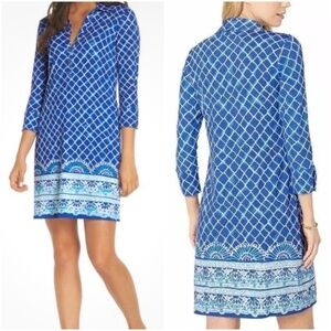Lilly Pulitzer Ansley Polo Dress Size M Blue Grotto Tide Up Print UPF 50 Shift